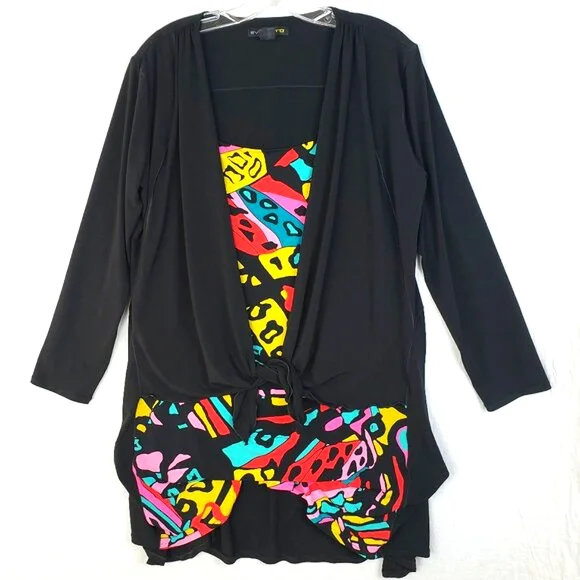 Eva Varro Tunic Top Abstract Print Colorful Art-to-Wear Tie Front size 1X Artsy - Picture 2 of 13